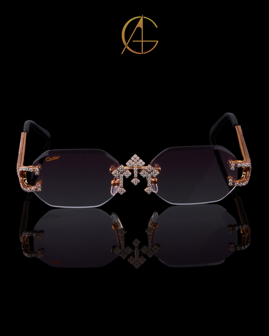 Designer Custom Diamond Sunglasses Gold Frame Statement Style