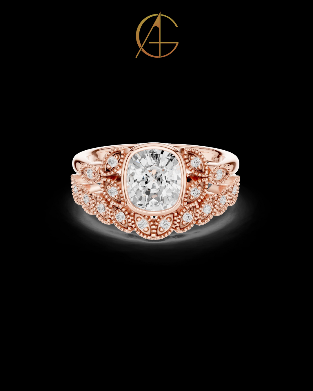 2.00 CT Vintage Inspired Halo Cushion Cut Ring with Intricate Moissanite Diamonds For Special One