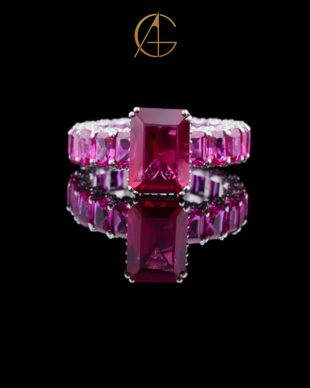 0.98 CT Vibrant Emerald Cut Moissanite Vivid Pink Ring Crafted with Full Eternity Stone Setting