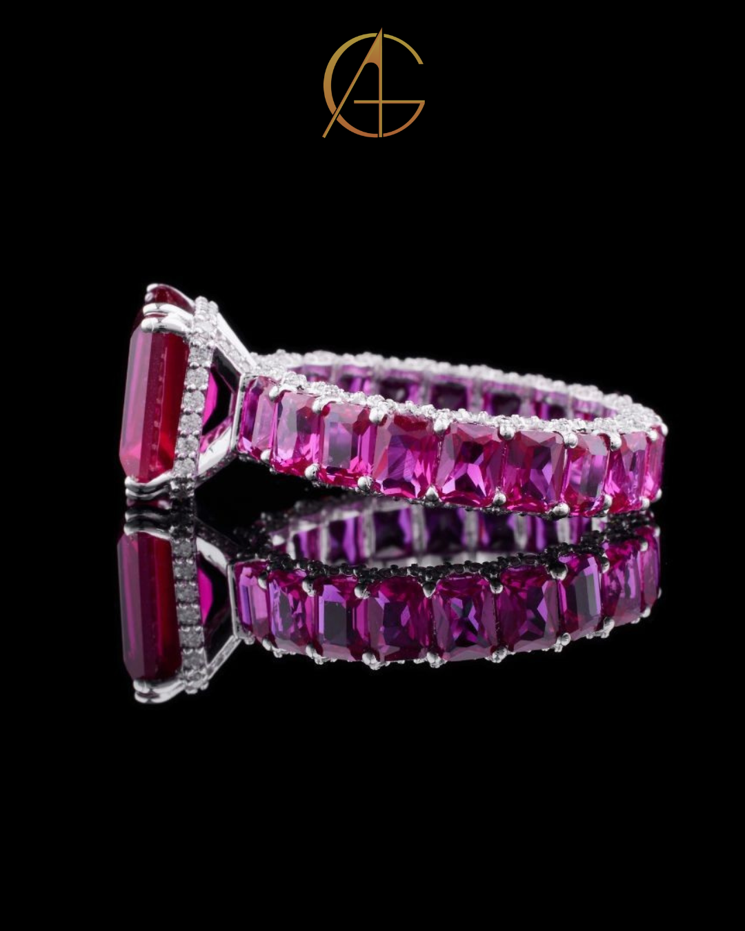 0.98 CT Vibrant Emerald Cut Moissanite Vivid Pink Ring Crafted with Full Eternity Stone Setting