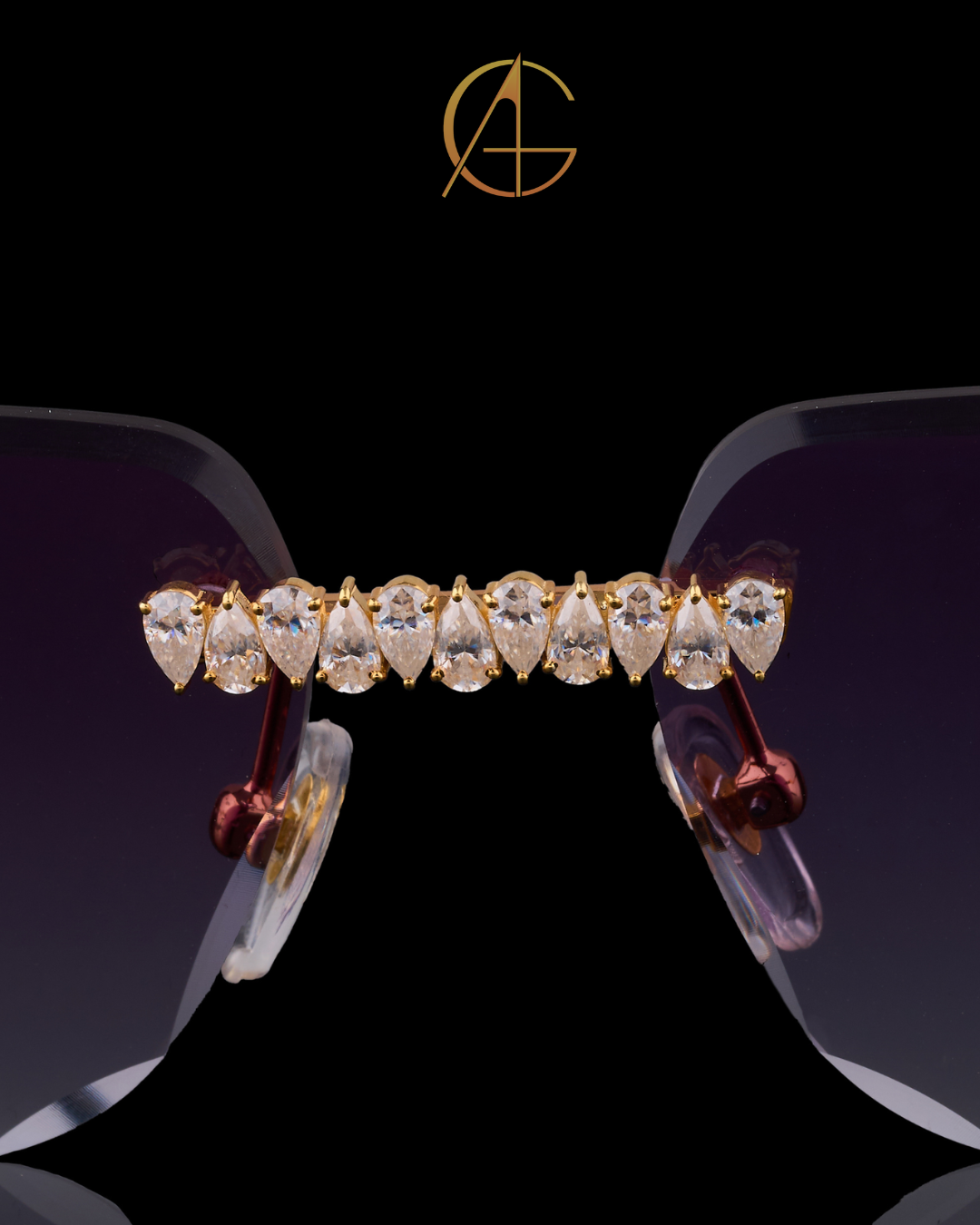 Custom Pear Cut Diamond Sunglasses Rimless Luxury Eye wear