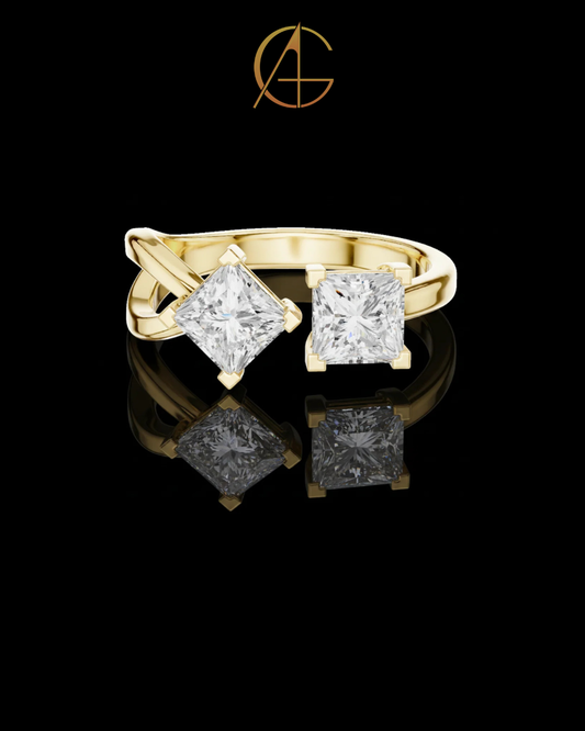 2.50 TCW Unique Toi et Moi Ring Featuring Dual Emerald Cut Moissanite Diamonds and Pave Detail
