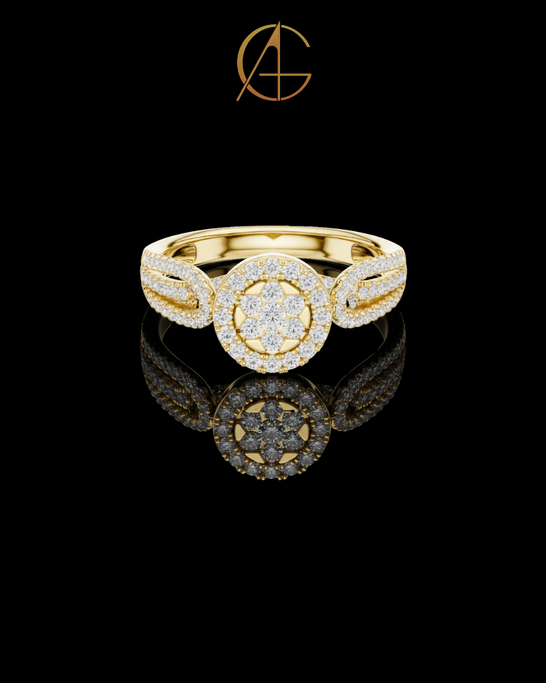 0.60 TCW Luxurious Ring with Double Halo Design and Sparkling Round Cut Moissanite Diamonds