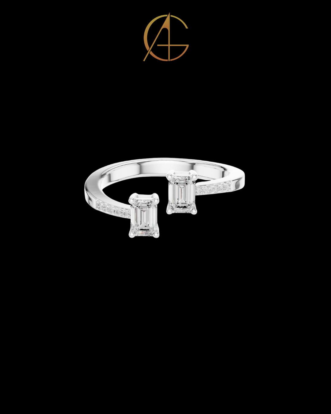2.50 TCW Unique Toi et Moi Ring Featuring Dual Emerald Cut Moissanite Diamonds and Pave Detail