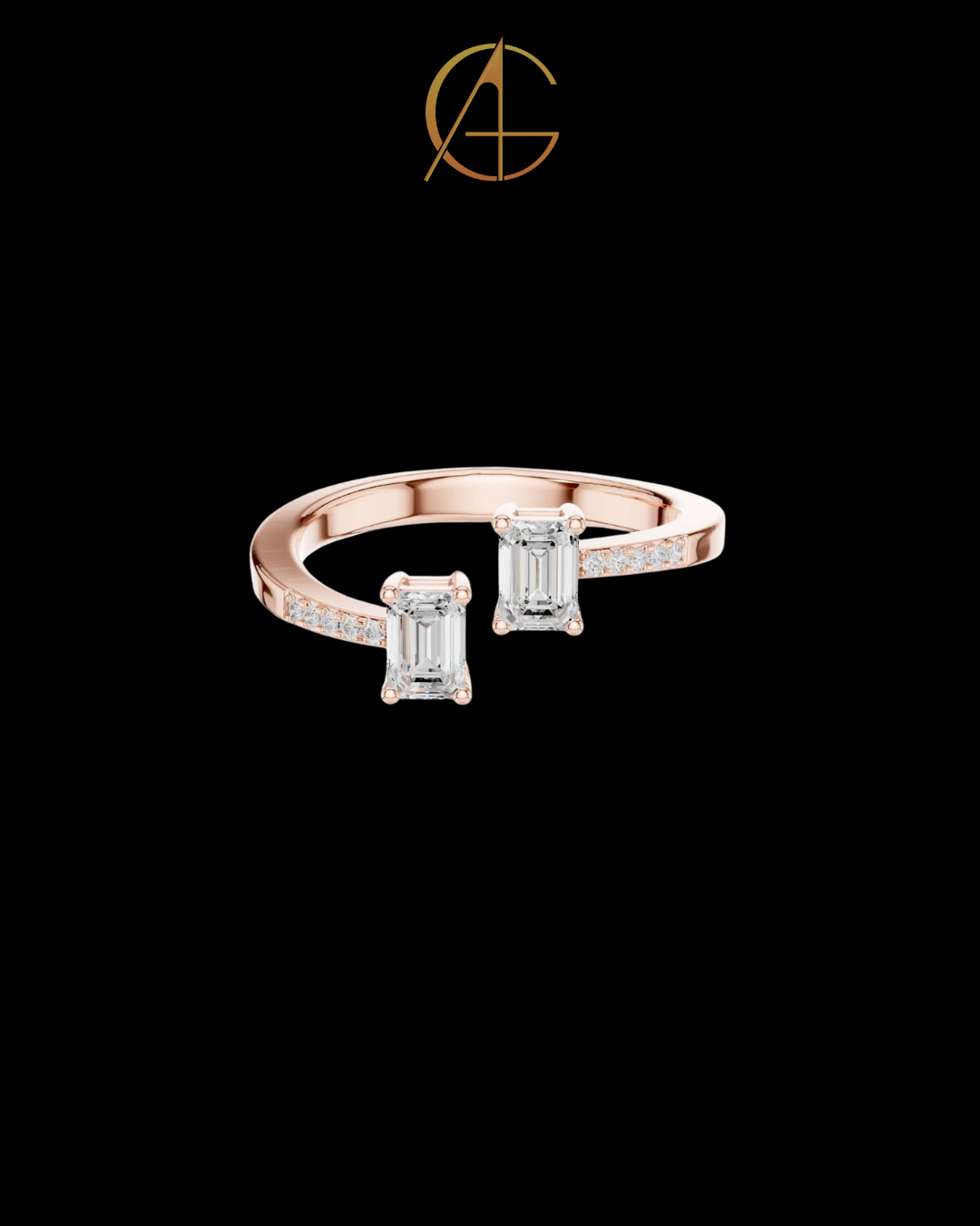 2.50 TCW Unique Toi et Moi Ring Featuring Dual Emerald Cut Moissanite Diamonds and Pave Detail