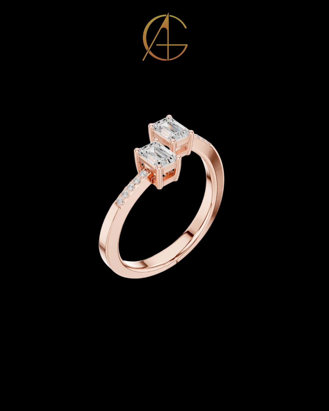 2.50 TCW Unique Toi et Moi Ring Featuring Dual Emerald Cut Moissanite Diamonds and Pave Detail