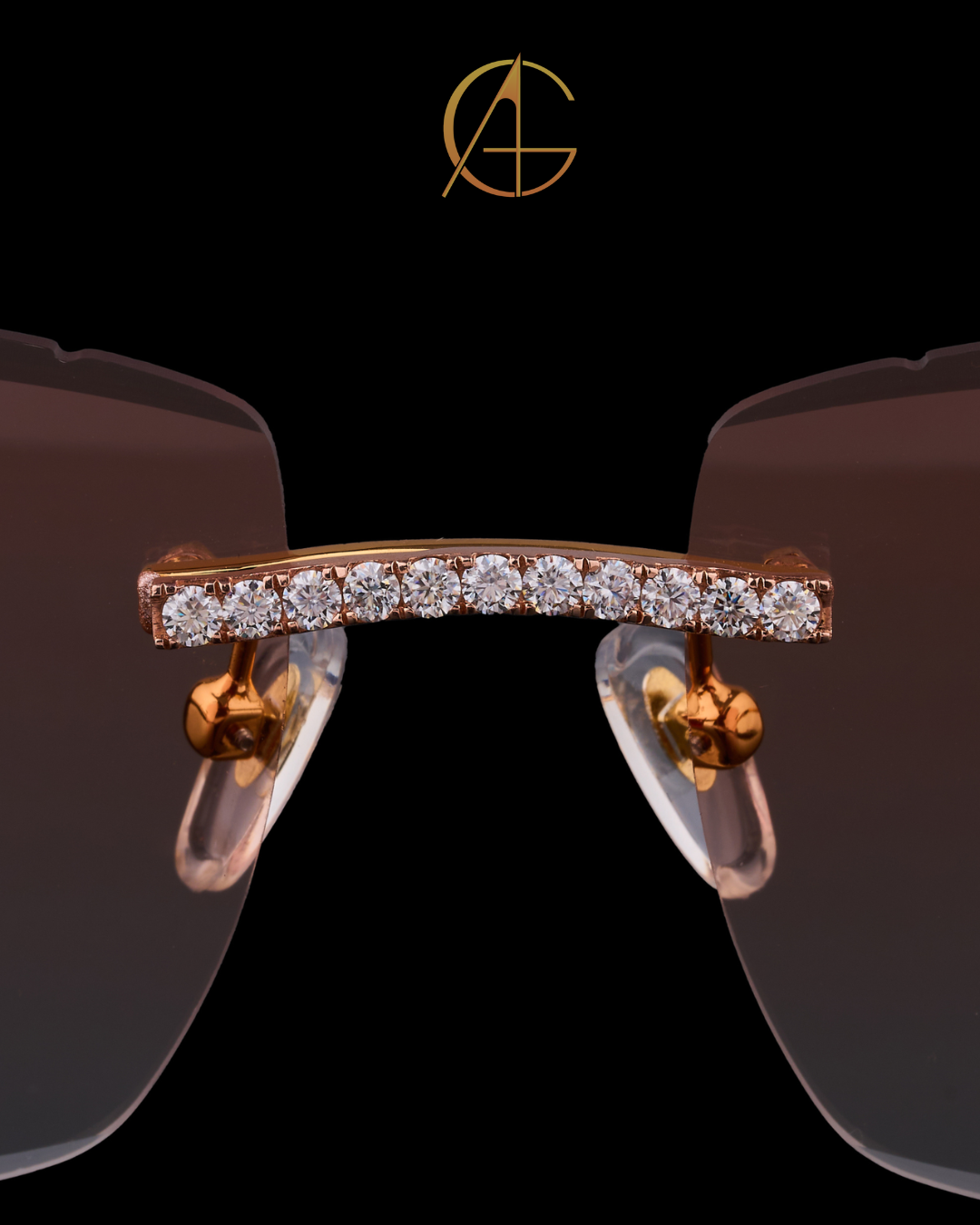 Luxury Custom Diamond Sunglasses Rimless Round Rose Gold Eye wear By Auren Gems