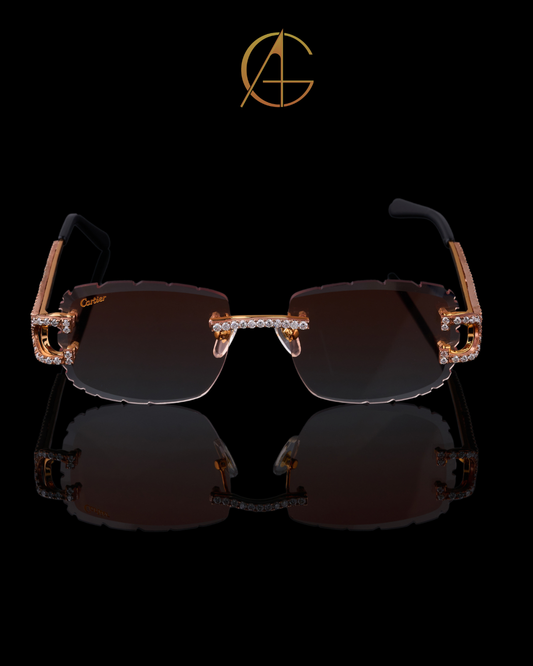 Luxury Custom Diamond Sunglasses Rimless Round Rose Gold Eye wear By Auren Gems