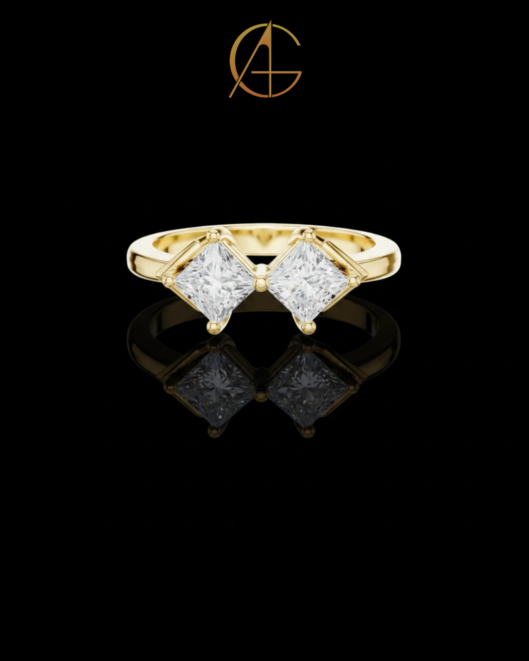 3.00 TCW Stylish Twin Princess Moissanite Diamond Ring in a Contemporary Offset Double Stone Setting