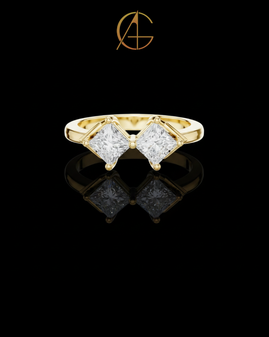 3.00 TCW Stylish Twin Princess Moissanite Diamond Ring in a Contemporary Offset Double Stone Setting