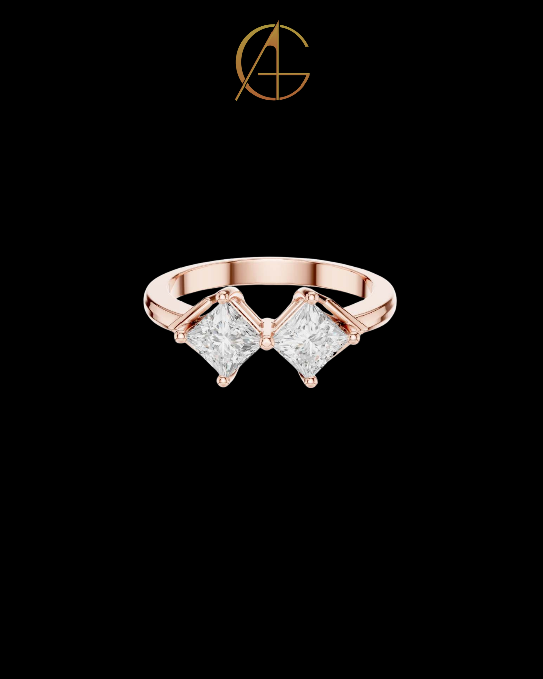 3.00 TCW Stylish Twin Princess Moissanite Diamond Ring in a Contemporary Offset Double Stone Setting