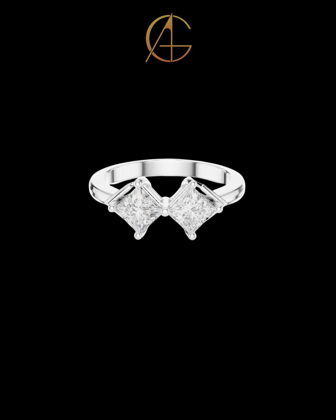 3.00 TCW Stylish Twin Princess Moissanite Diamond Ring in a Contemporary Offset Double Stone Setting