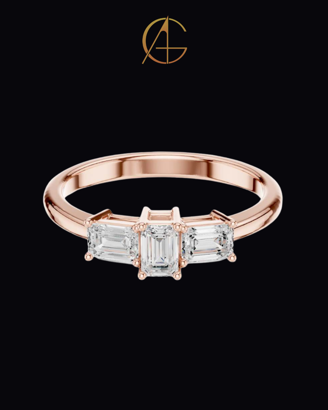 1.68 TCW Sparkling Three Stone Emerald Moissanite Diamond Ring with Classic Prong Setting