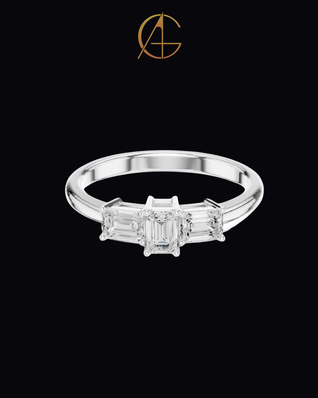 1.68 TCW Sparkling Three Stone Emerald Moissanite Diamond Ring with Classic Prong Setting