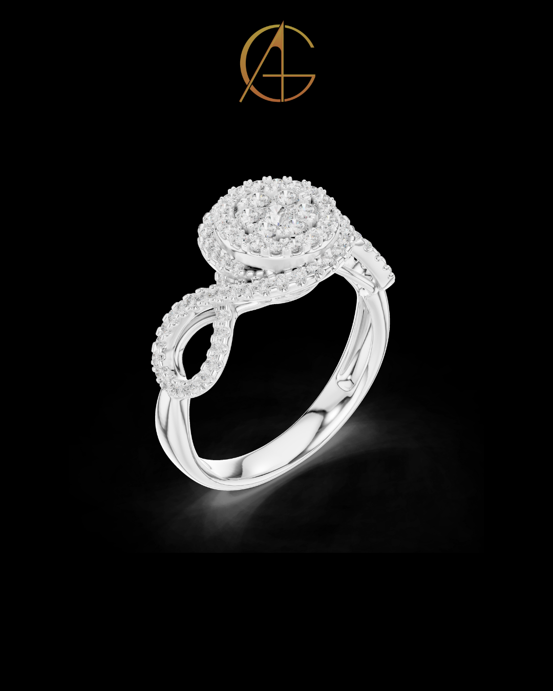 0.66 TCW Double Halo Moissanite Diamond Ring with Elegant Twist Shank Accents