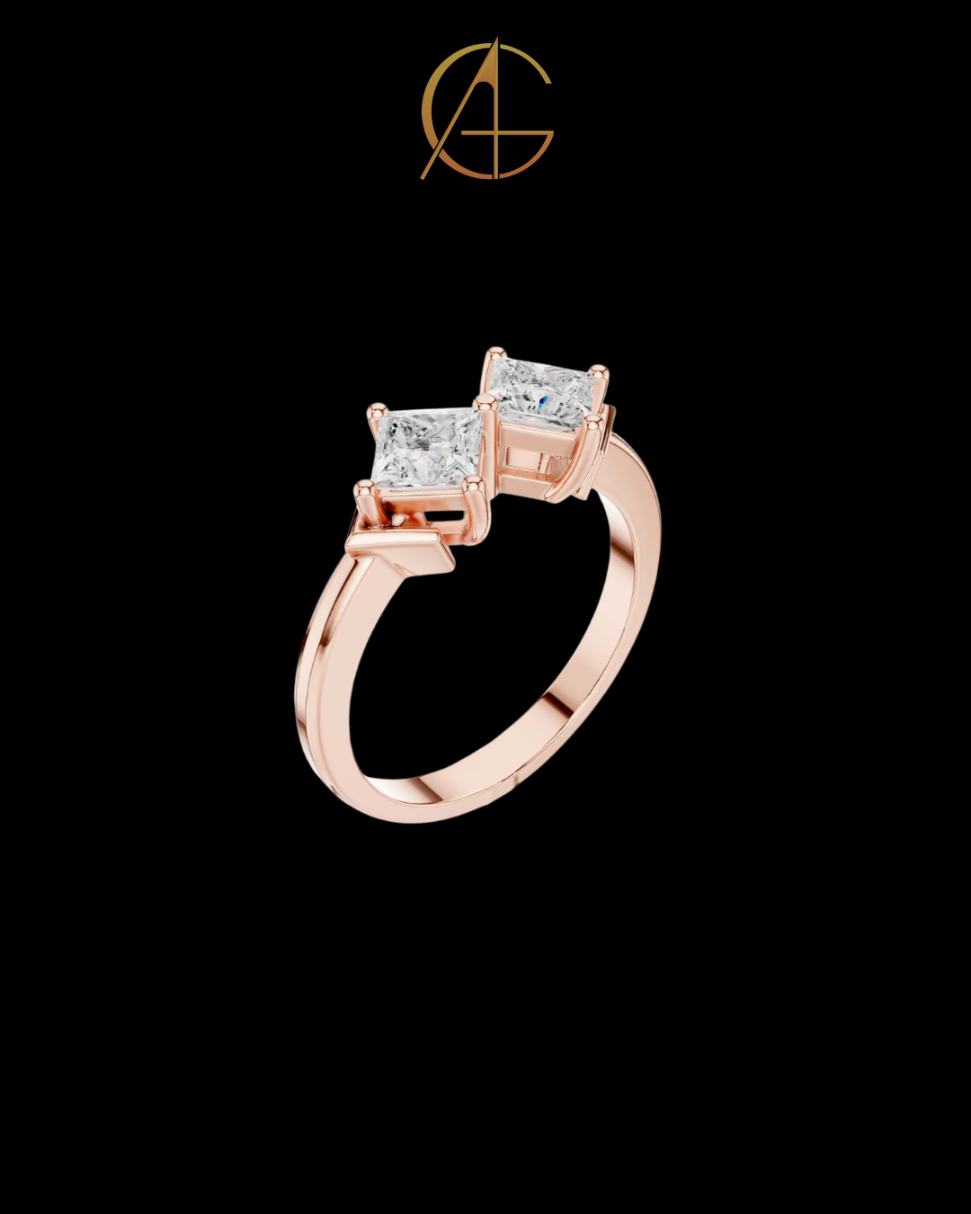 3.00 TCW Stylish Twin Princess Moissanite Diamond Ring in a Contemporary Offset Double Stone Setting