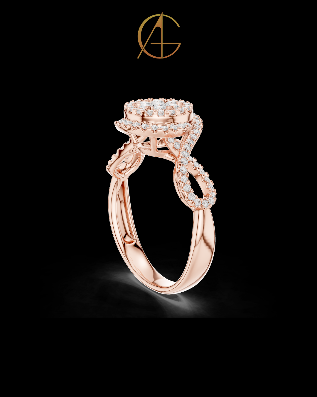 0.66 TCW Double Halo Moissanite Diamond Ring with Elegant Twist Shank Accents