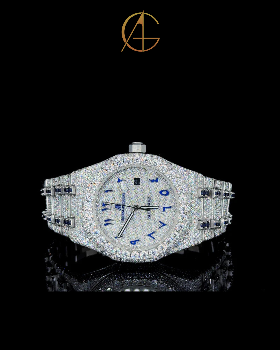 AP Full White & Bule Ruby With Blue Arabic Dial Moissanite Diamond
