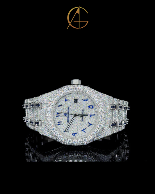 AP Full White & Bule Ruby With Blue Arabic Dial Moissanite Diamond
