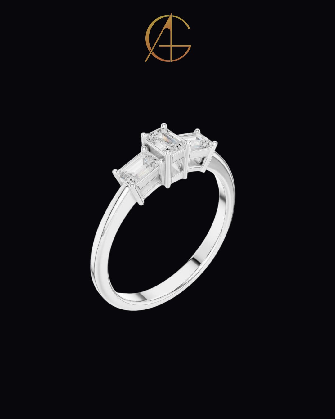 1.68 TCW Sparkling Three Stone Emerald Moissanite Diamond Ring with Classic Prong Setting