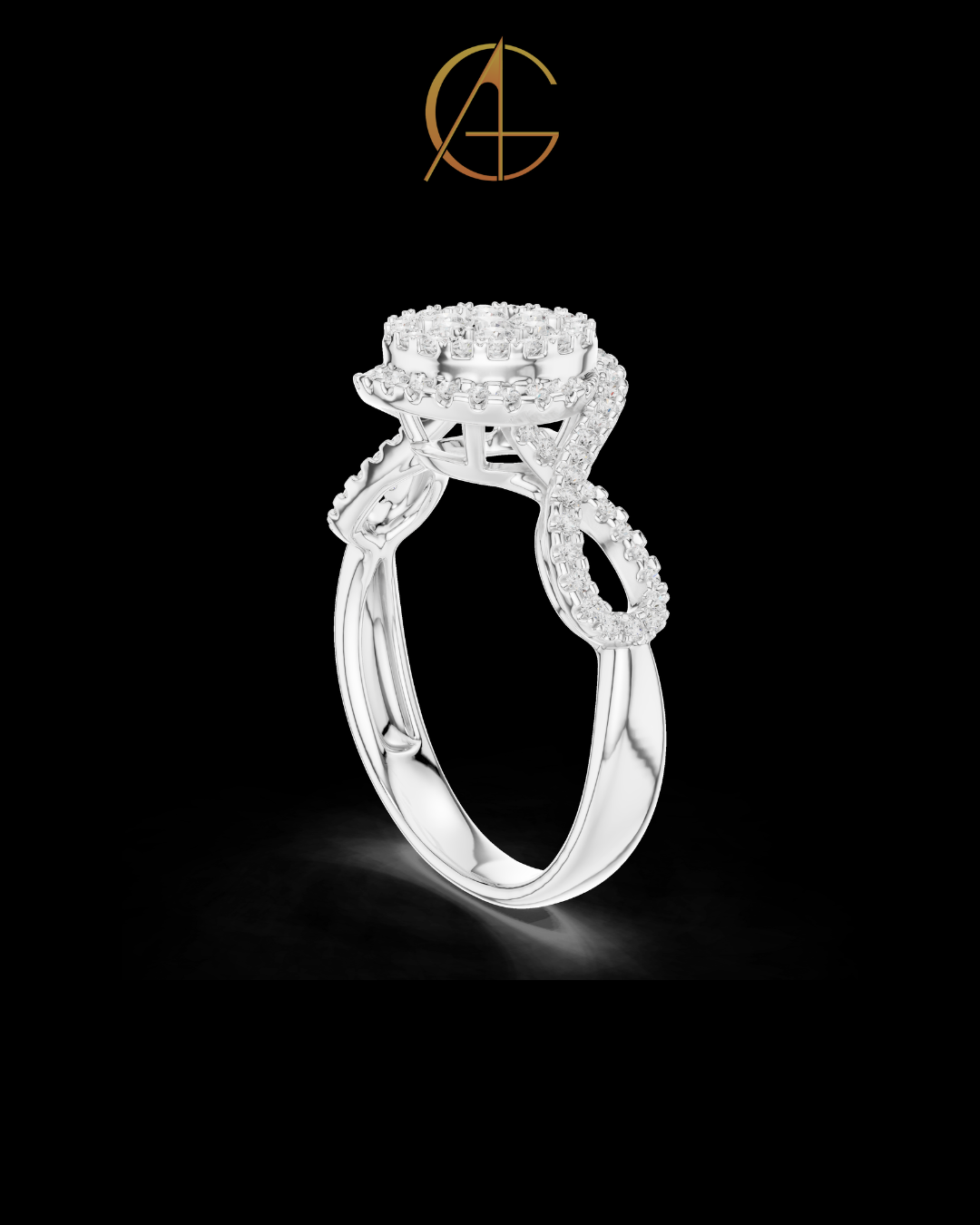 0.66 TCW Double Halo Moissanite Diamond Ring with Elegant Twist Shank Accents