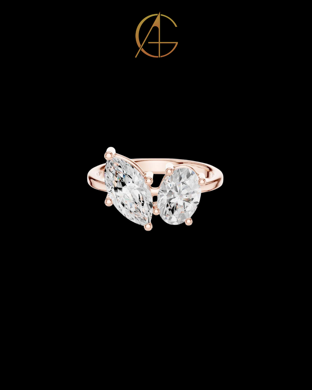 4.50 TCW Artfully Crafted Moissanite Two Stone Ring Featuring Marquise and Oval Cut Diamonds
