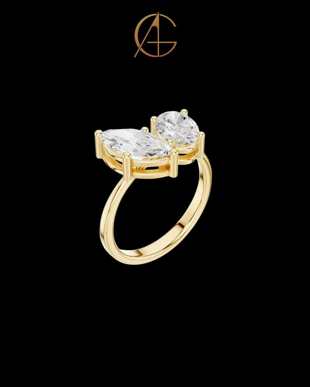 4.50 TCW Artfully Crafted Moissanite Two Stone Ring Featuring Marquise and Oval Cut Diamonds