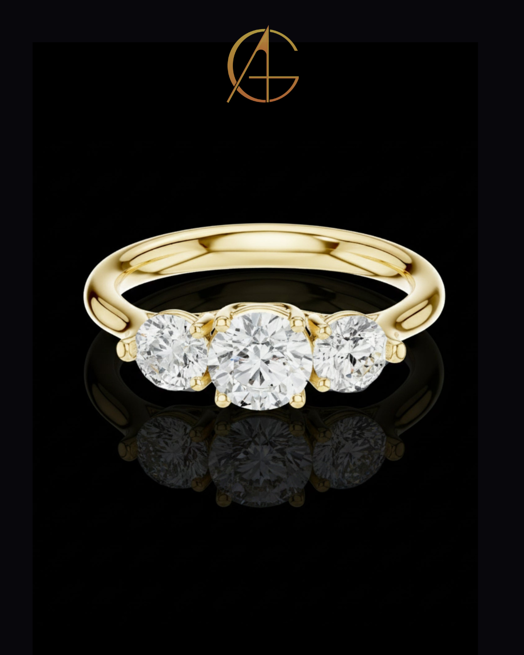 0.67 CT Tri Glow Brilliant Round Moissanite Diamond Trilogy Ring in Classic Gold For Gift