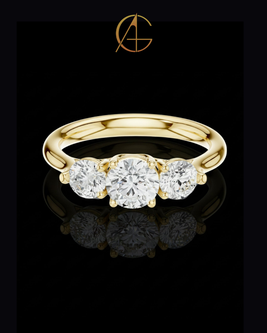 0.67 CT Tri Glow Brilliant Round Moissanite Diamond Trilogy Ring in Classic Gold For Gift