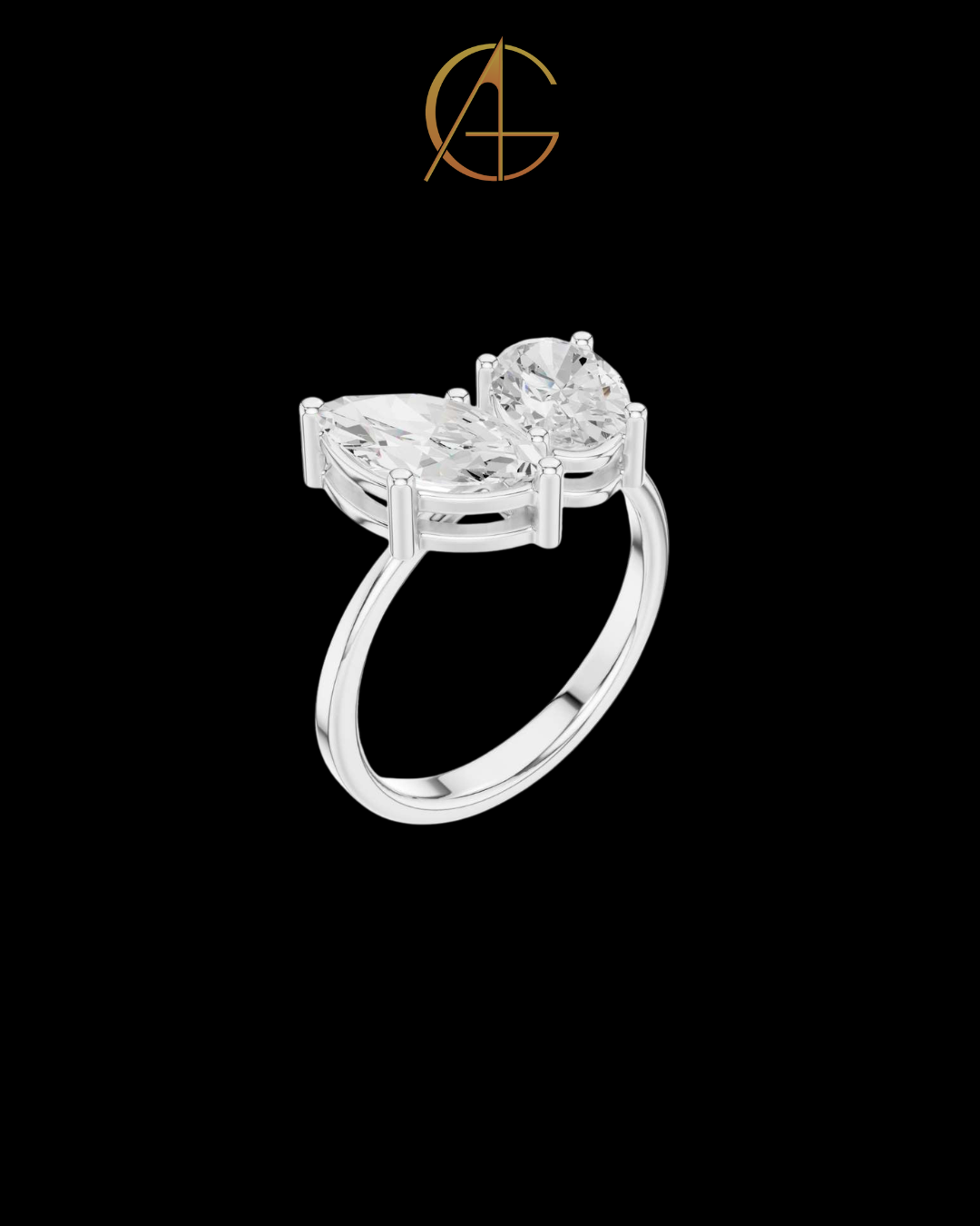 4.50 TCW Artfully Crafted Moissanite Two Stone Ring Featuring Marquise and Oval Cut Diamonds