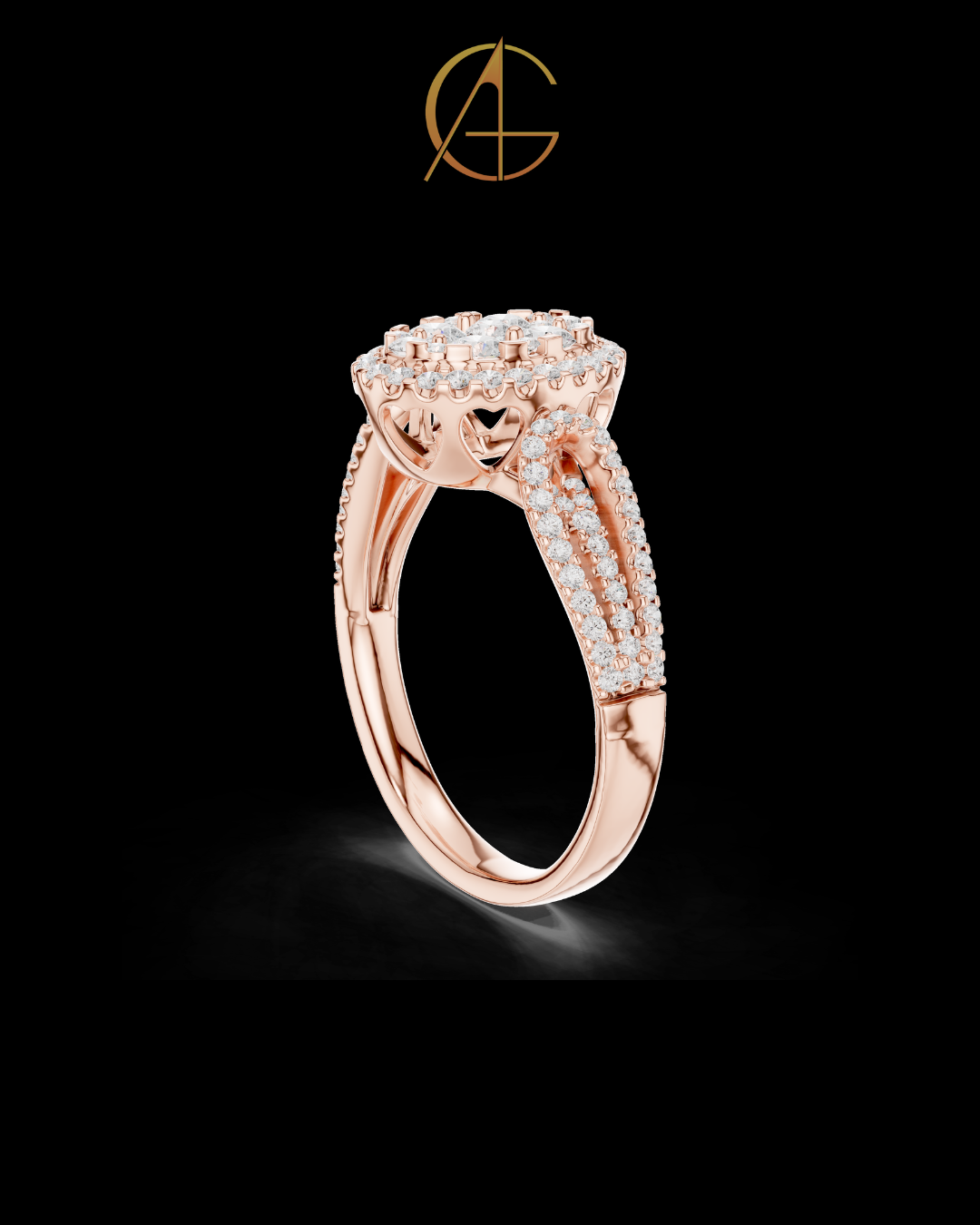 0.82 TCW Cluster Moissanite Diamond Ring in Radiant with Double Halo & Split Shank Detailing