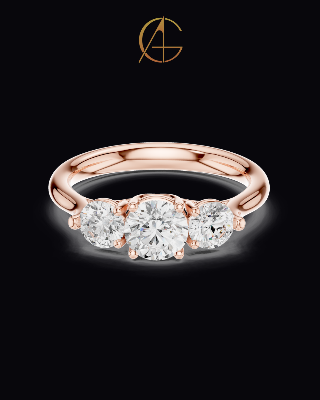 0.67 CT Tri Glow Brilliant Round Moissanite Diamond Trilogy Ring in Classic Gold For Gift