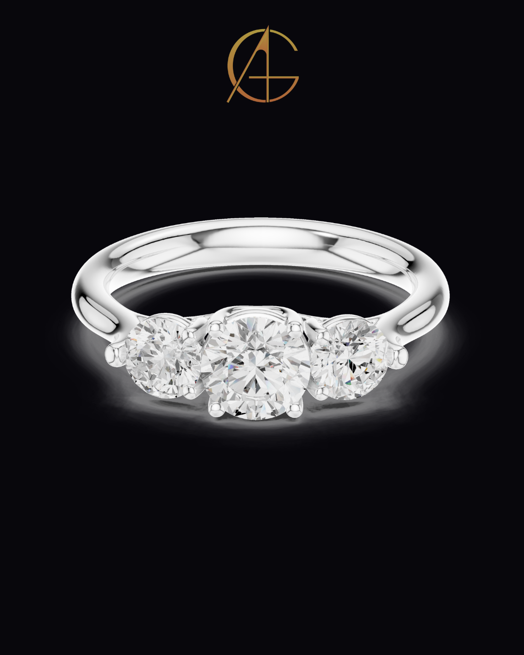 0.67 CT Tri Glow Brilliant Round Moissanite Diamond Trilogy Ring in Classic Gold For Gift