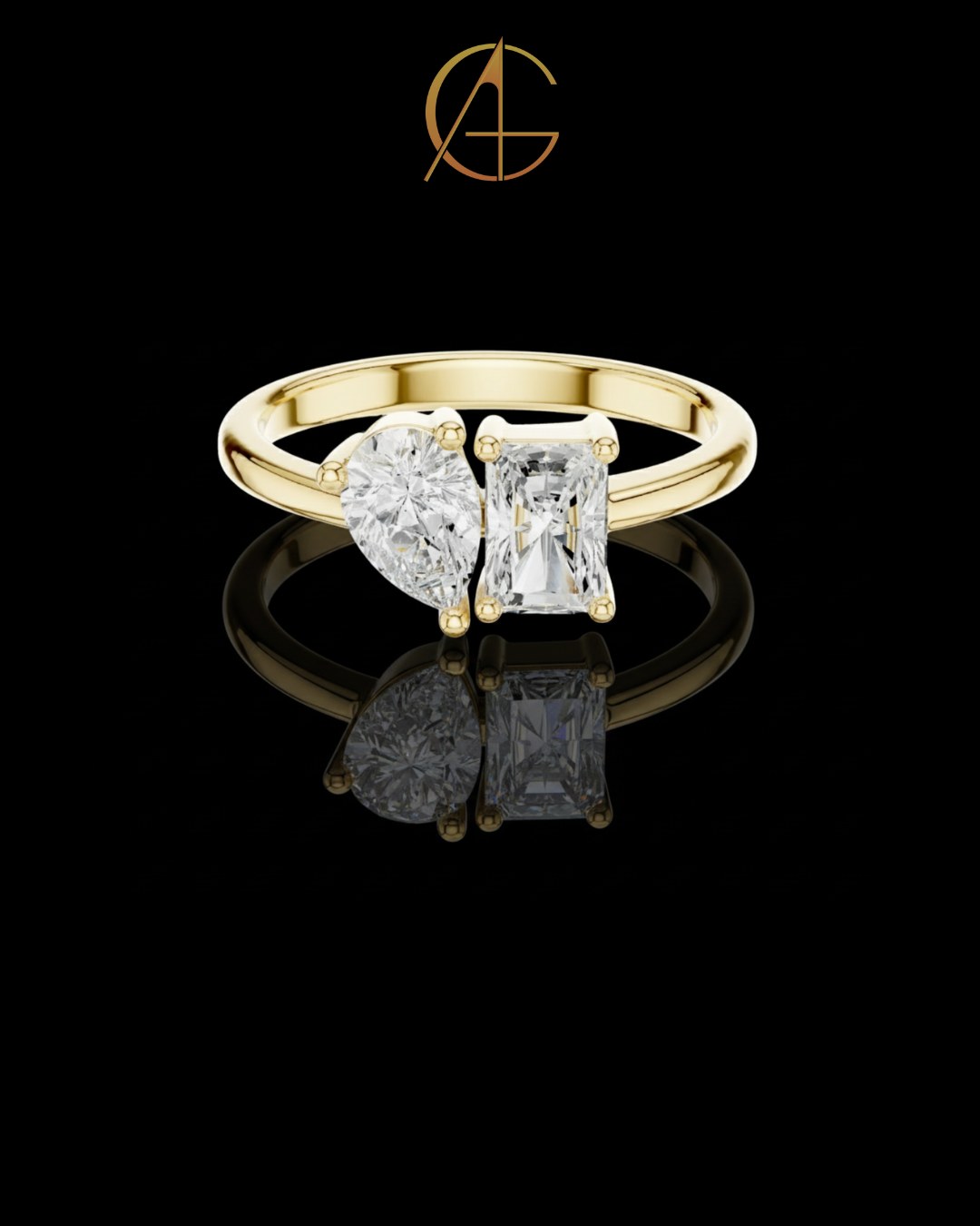 4.00 TCW Elegant Toi et Moi Moissanite Ring Featuring Classic Pear Shaped and Emerald Cut Diamonds
