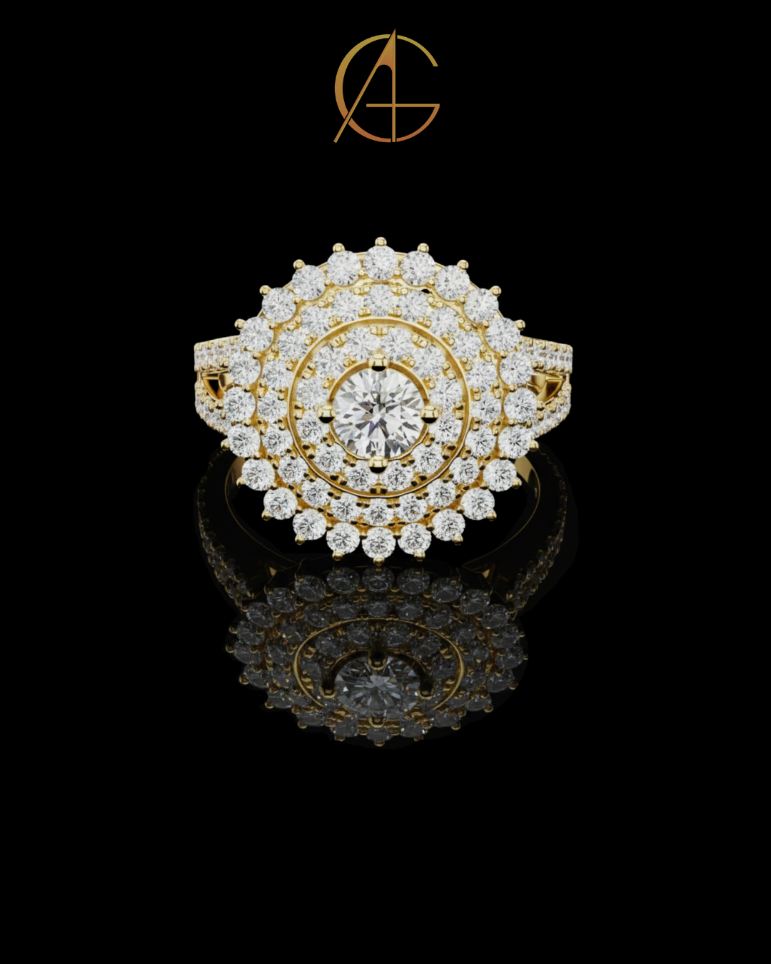 0.30 CT Howcasing a Center Moissanite Diamond Surrounded by Multi Layer Halo Sparkle