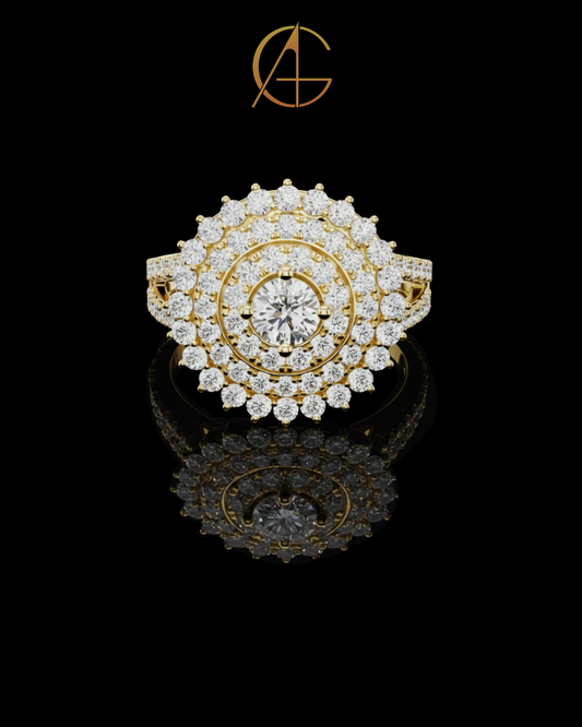 0.30 CT Howcasing a Center Moissanite Diamond Surrounded by Multi Layer Halo Sparkle