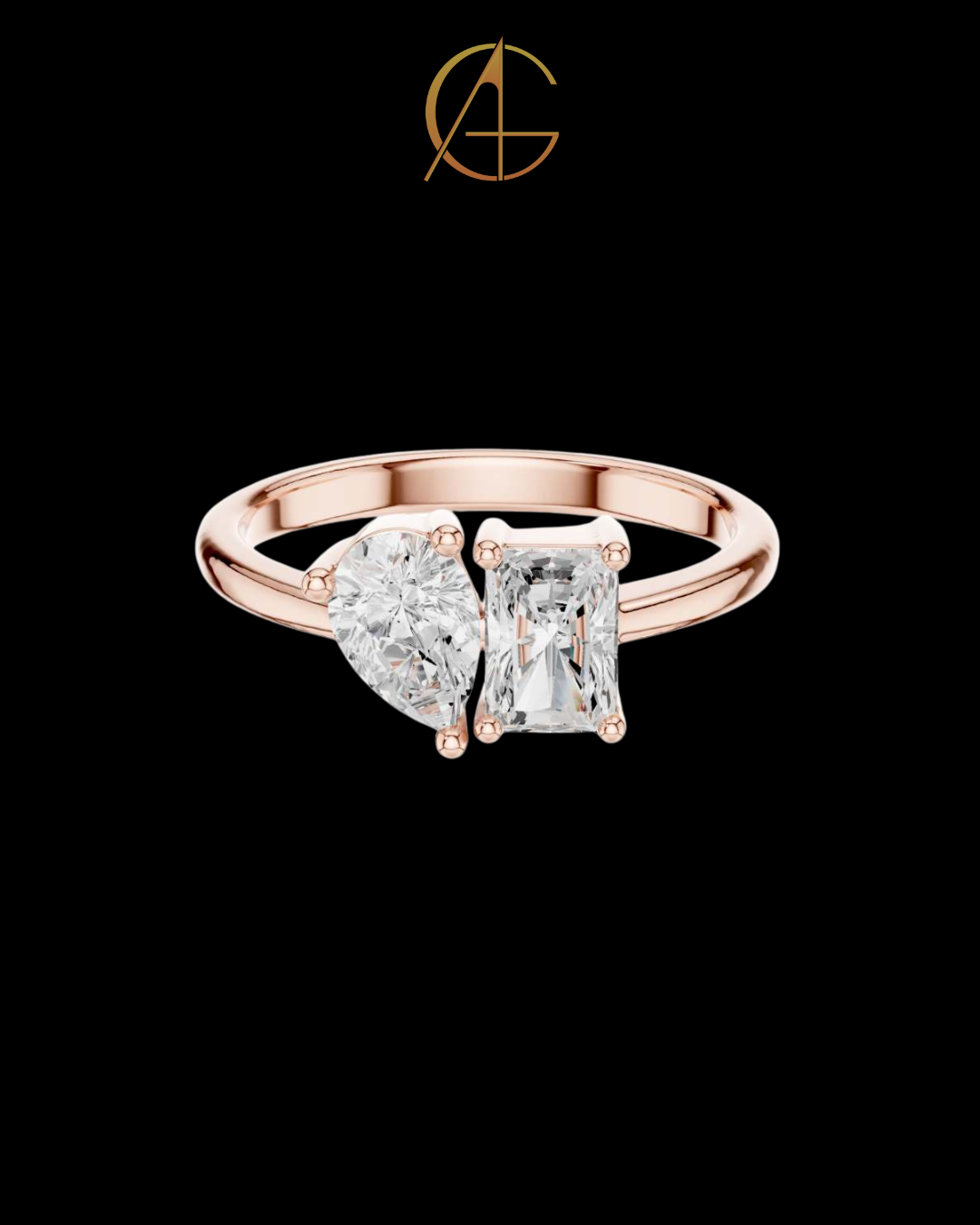 4.00 TCW Elegant Toi et Moi Moissanite Ring Featuring Classic Pear Shaped and Emerald Cut Diamonds