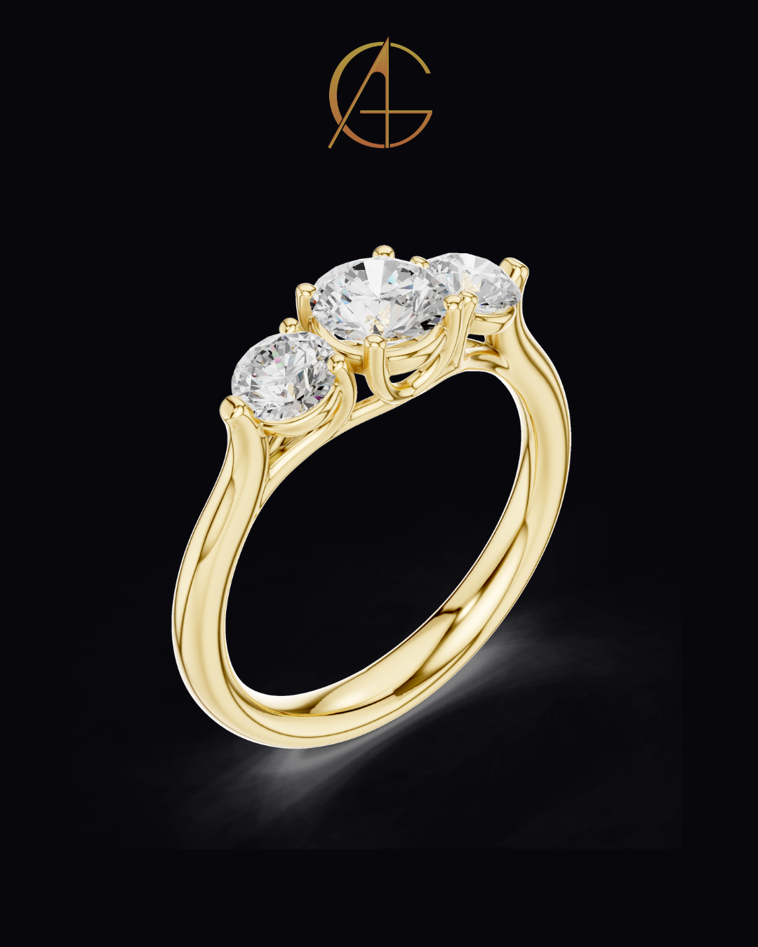 0.67 CT Tri Glow Brilliant Round Moissanite Diamond Trilogy Ring in Classic Gold For Gift