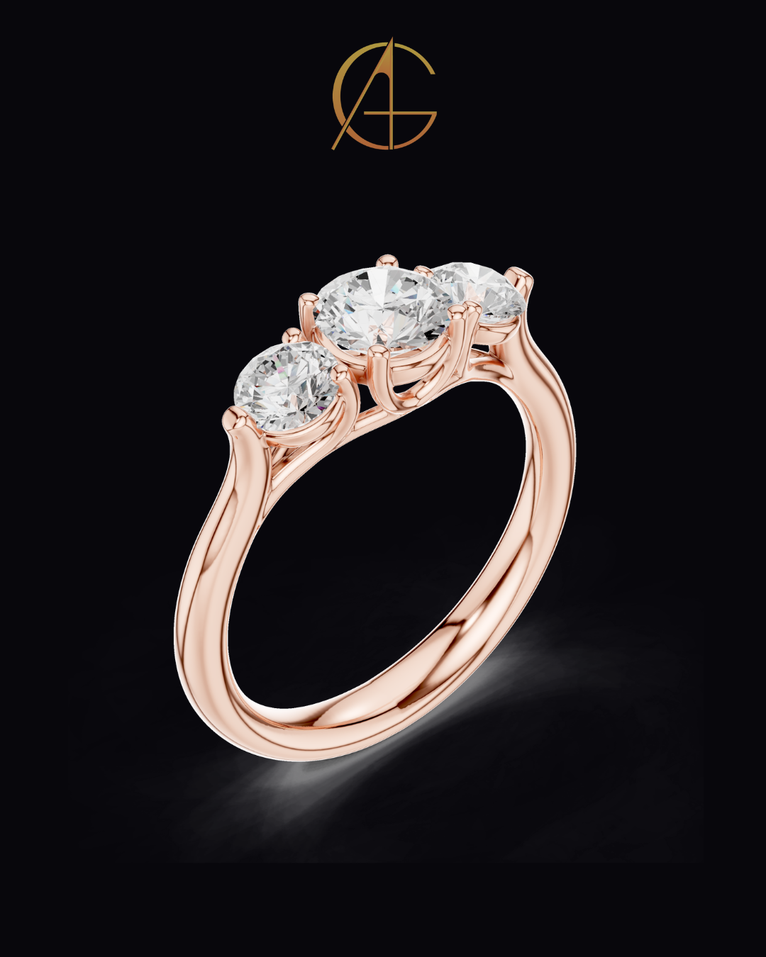 0.67 CT Tri Glow Brilliant Round Moissanite Diamond Trilogy Ring in Classic Gold For Gift