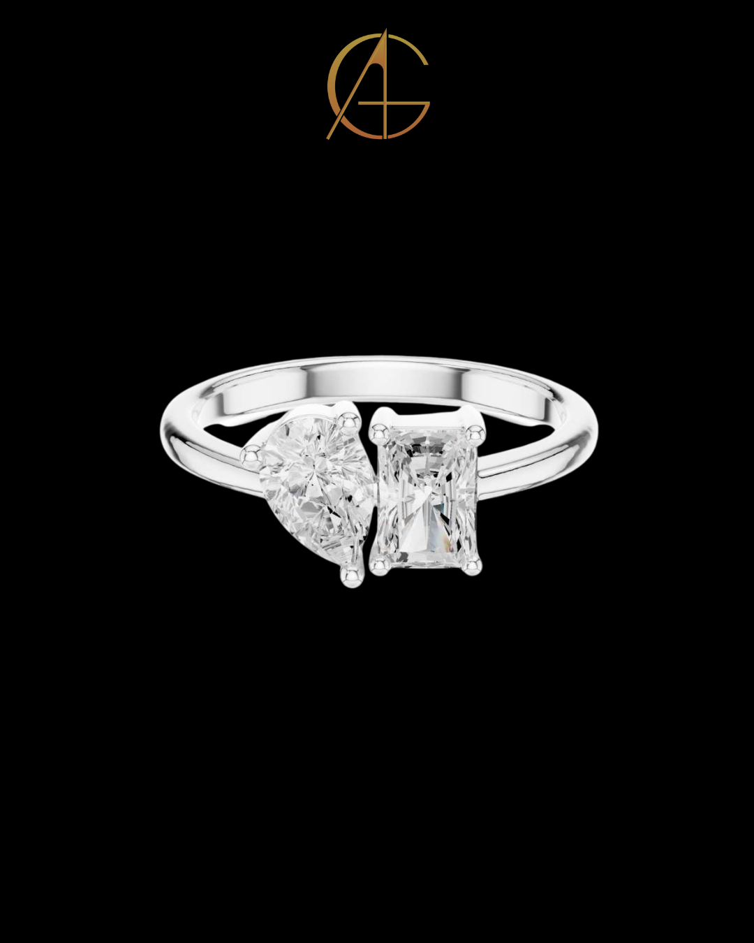 4.00 TCW Elegant Toi et Moi Moissanite Ring Featuring Classic Pear Shaped and Emerald Cut Diamonds