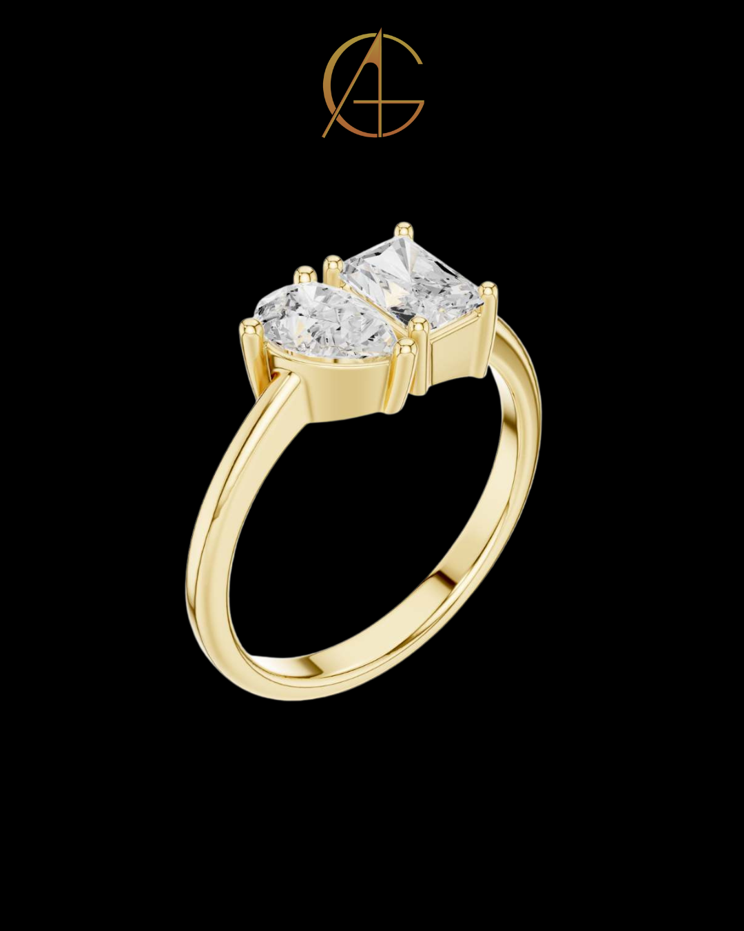 4.00 TCW Elegant Toi et Moi Moissanite Ring Featuring Classic Pear Shaped and Emerald Cut Diamonds