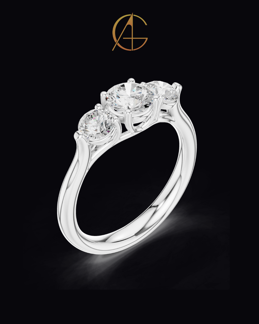 0.67 CT Tri Glow Brilliant Round Moissanite Diamond Trilogy Ring in Classic Gold For Gift