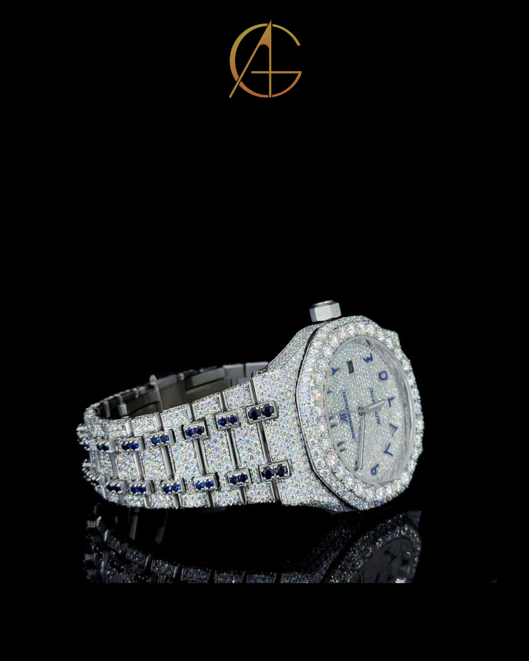 AP Full White & Bule Ruby With Blue Arabic Dial Moissanite Diamond