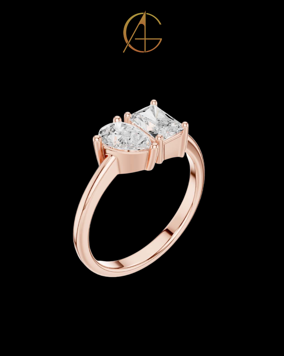 4.00 TCW Elegant Toi et Moi Moissanite Ring Featuring Classic Pear Shaped and Emerald Cut Diamonds