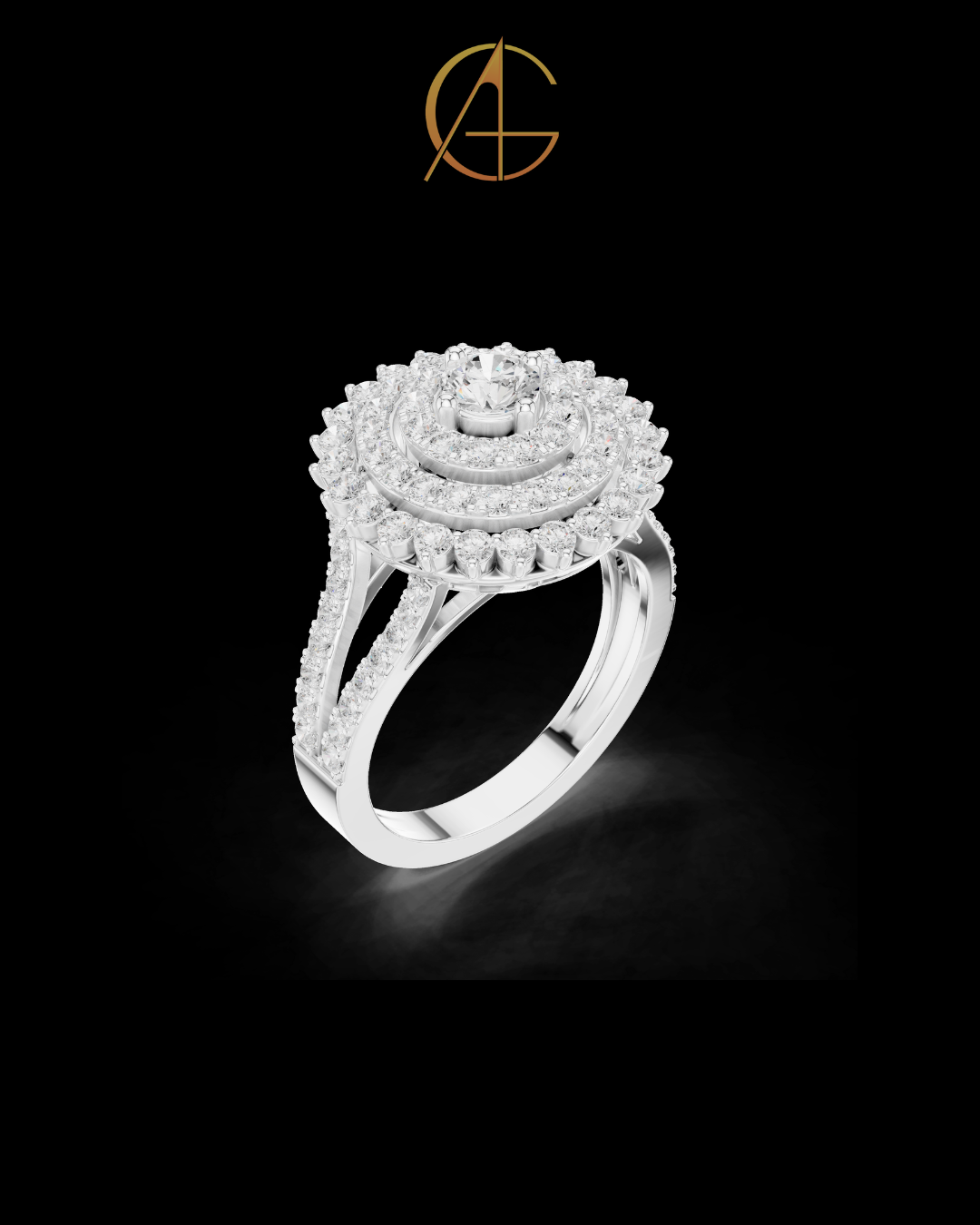 0.30 CT Howcasing a Center Moissanite Diamond Surrounded by Multi Layer Halo Sparkle