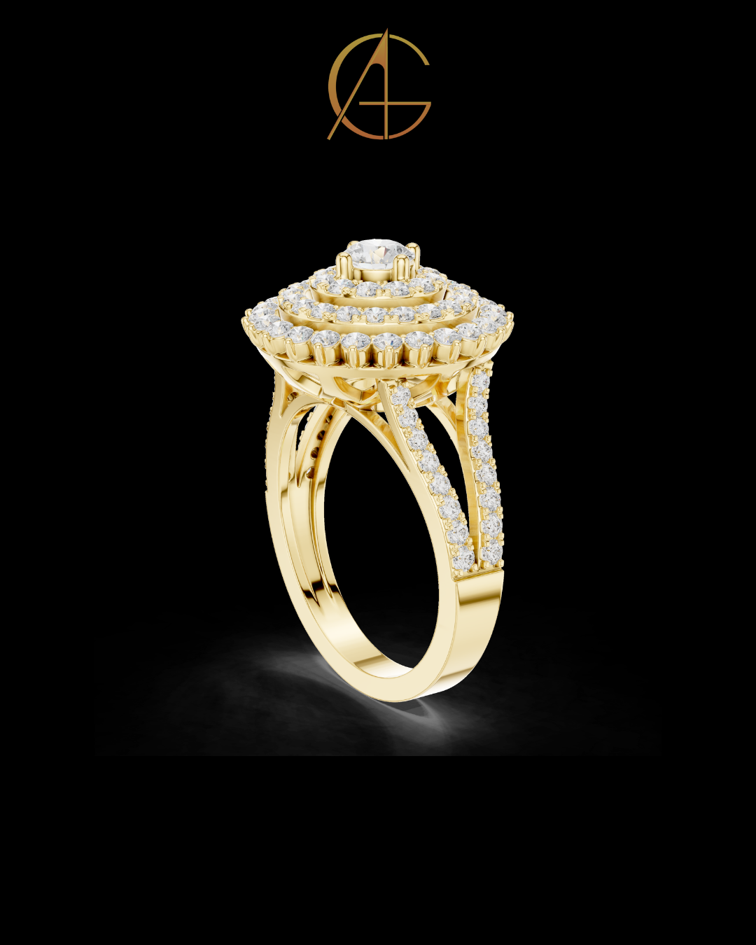 0.30 CT Howcasing a Center Moissanite Diamond Surrounded by Multi Layer Halo Sparkle