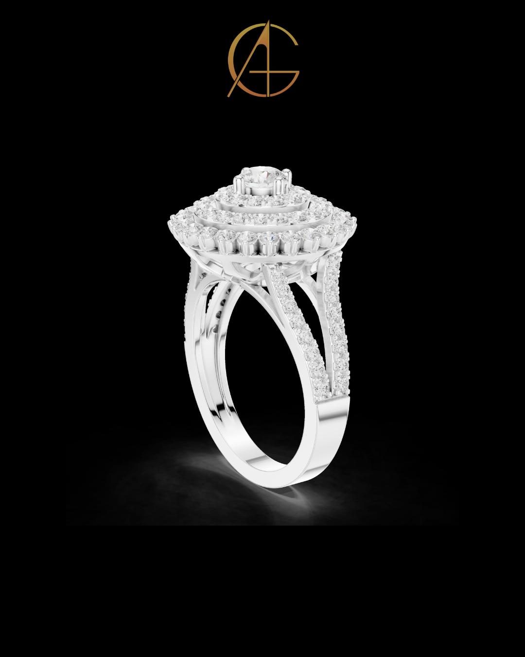0.30 CT Howcasing a Center Moissanite Diamond Surrounded by Multi Layer Halo Sparkle