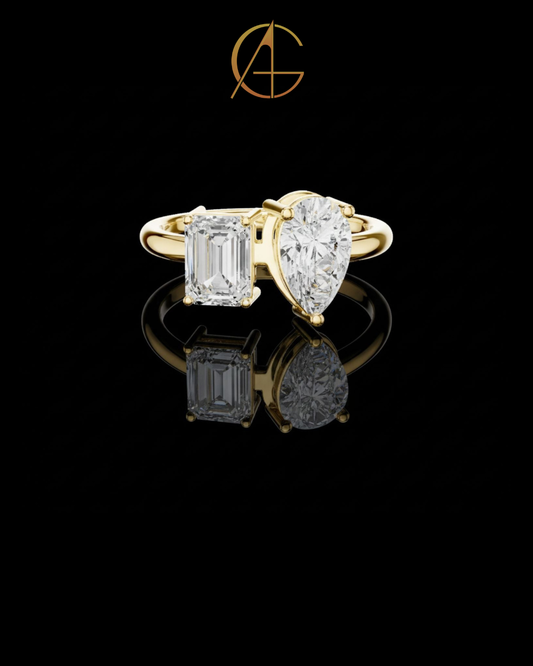 5.50 TCW Majestic Moissanite Emerald Cut Toi e Moi Ring For Perfect Mood