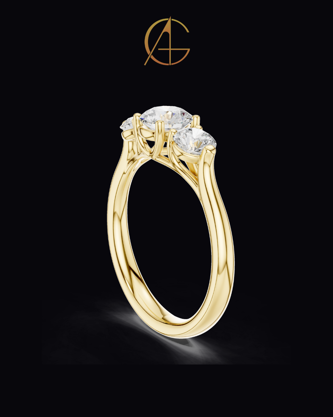 0.67 CT Tri Glow Brilliant Round Moissanite Diamond Trilogy Ring in Classic Gold For Gift