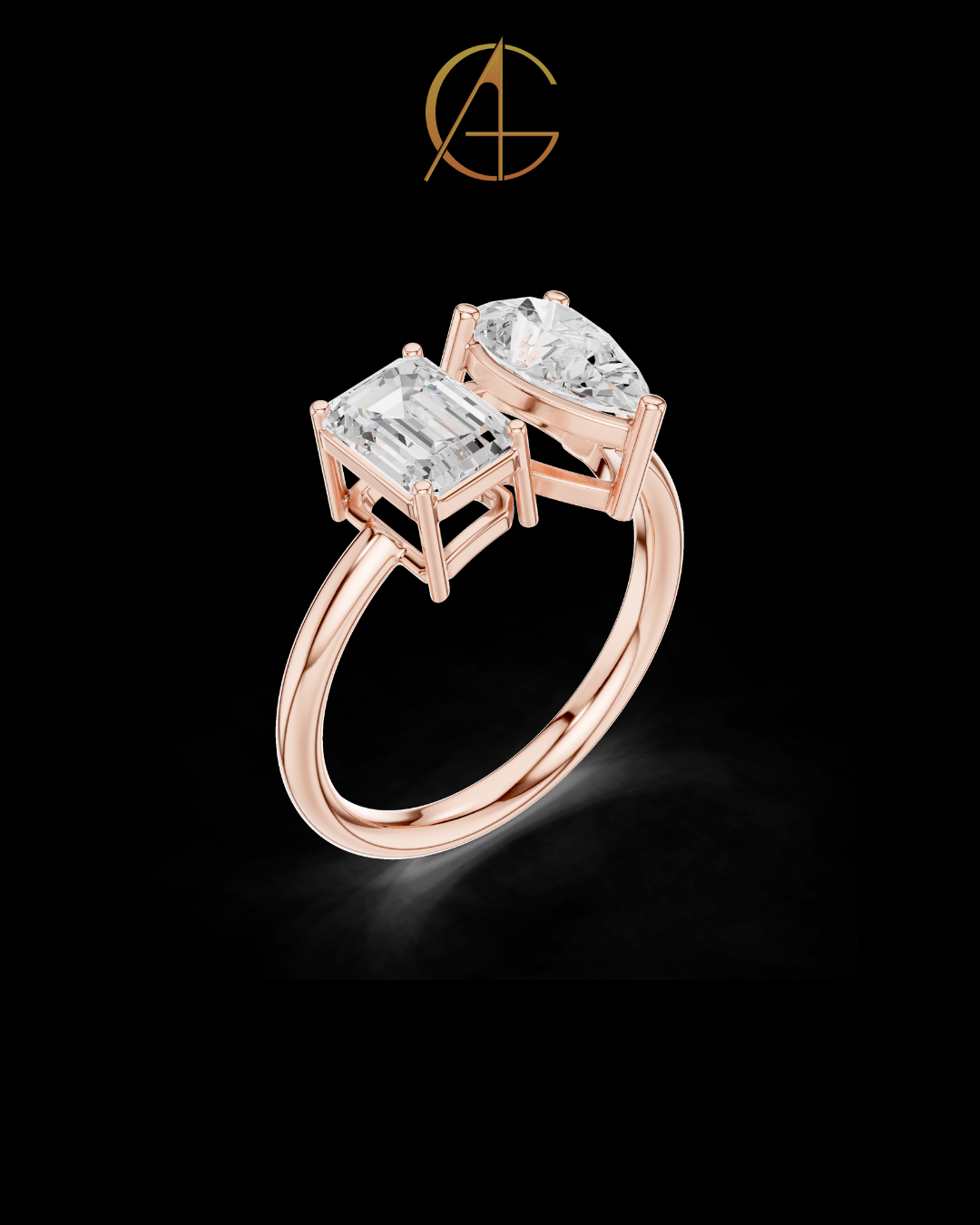 5.50 TCW Majestic Moissanite Emerald Cut Toi e Moi Ring For Perfect Mood